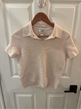 Jason Wu cream Short-Sleeve Polo Knit Top